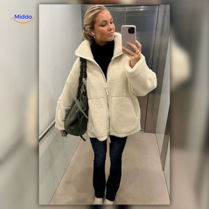 CozyLuxe Teddy Wolljacke weiß