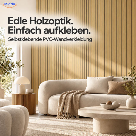 Woodline selbstklebende PVC-Wandverkleidung in Holzoptik im Wohnzimmer