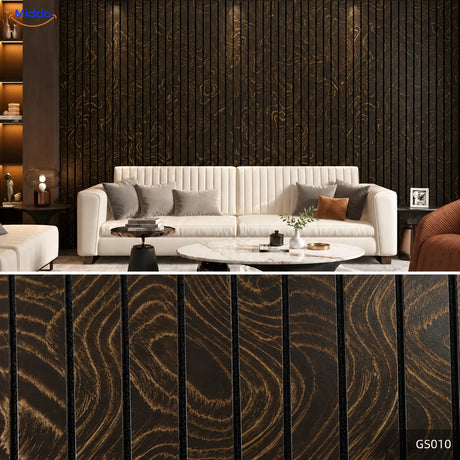 Woodline selbstklebende PVC-Wandpaneele – Schwarz/Gold – GS010