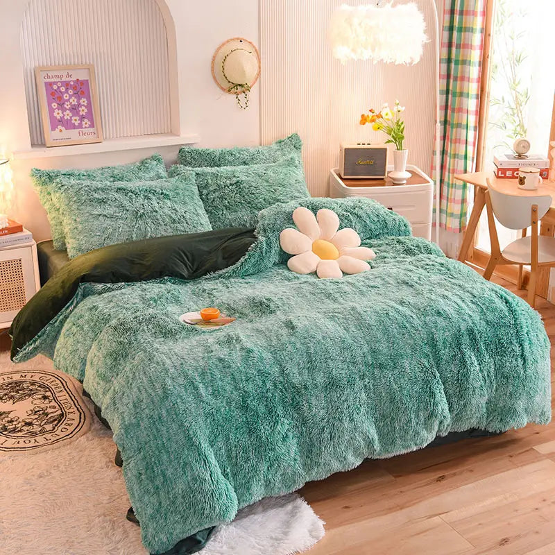 Teddy Fluffy Fleece-Bettwäsche in Meergrün