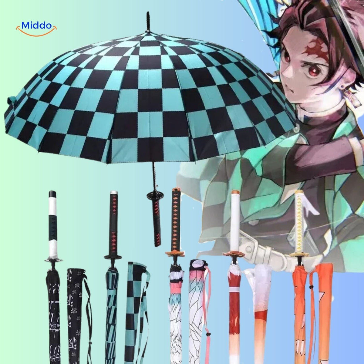 ZenBrella Anime-Regenschirm Schwarz Grüner Anime-Regenschirm mit Charakter Bildschirmfoto