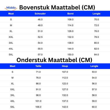zippora set Oberteil und Unterteil Größentabelle mit cm Maßen