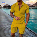 zippora set gelb gestrickt Sommer Herrenset mit Reißverschluss und kurzen Ärmeln www.middo.nl