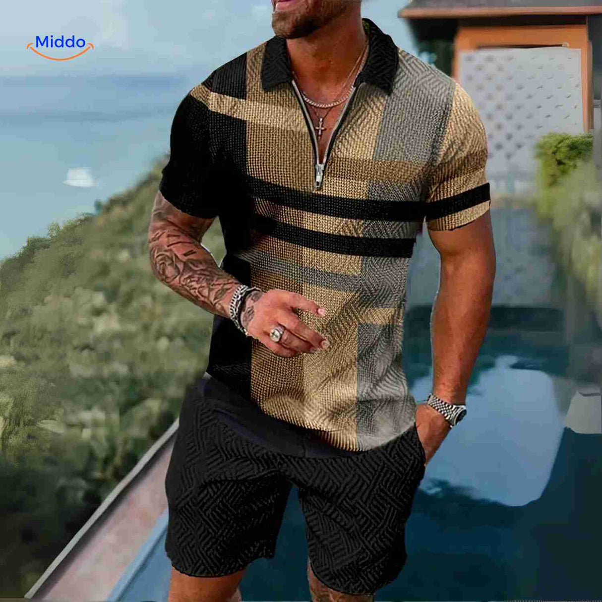 Zippora Set Kariert Gold Schwarz Modern Stilvolles Sommeroutfit www.middo.de