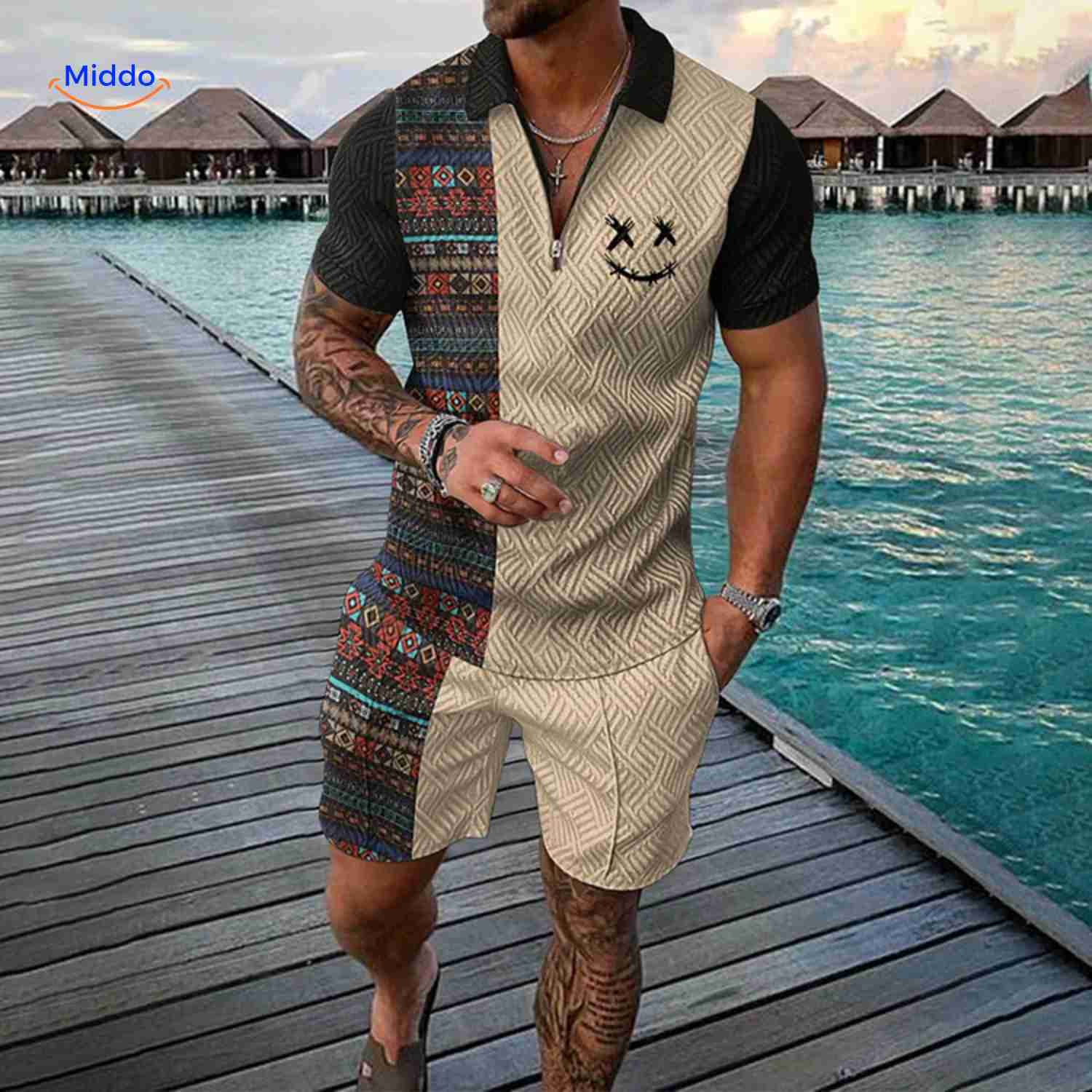 zippora set muster mix retro beige smiley sommer herren-set www.middo.de
