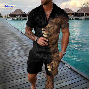 zippora set schwarz löwenprint kraftvolles sommer 2-teiliges outfit