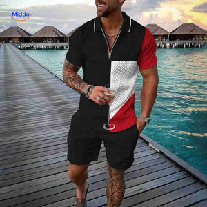 Zippora Set Schwarz Weiß Rot Kontrast Modern Herren Set mit Reißverschluss www.middo.de