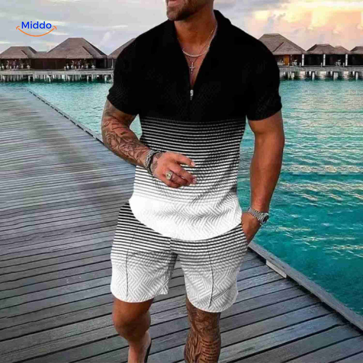 zippora set schwarz weiß streifen gradient sommer outfit herren www.middo.de